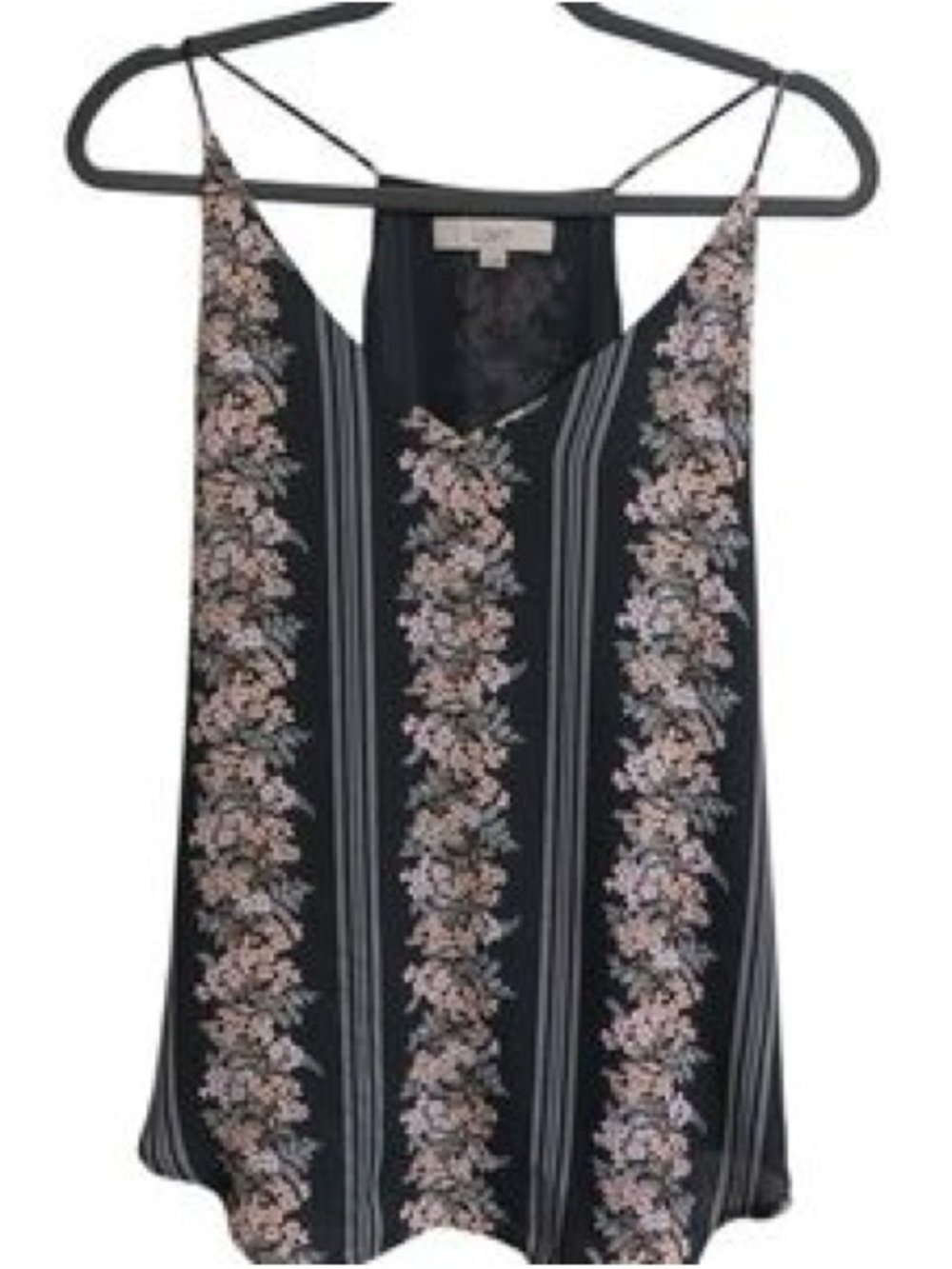 LOFT Black Floral Stripe V-Neck Sleeveless Blouse
